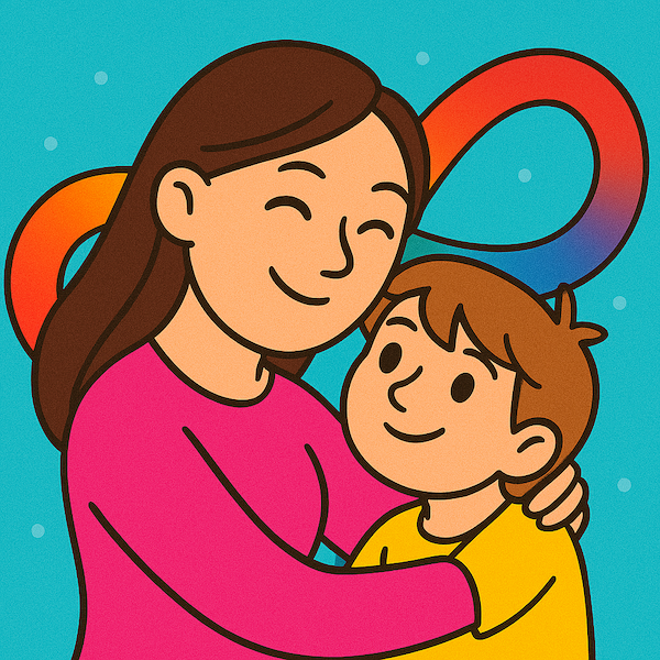 Illustration einer Mutter, die ihr Kind im Arm hält